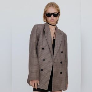 ZARA Women's Brown Checkered Blazer